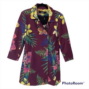 Flower print double breasted women’s coat with pockets